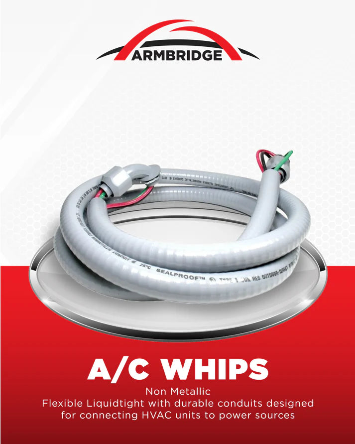 A/C whips with Armbridge logo on a white and red background