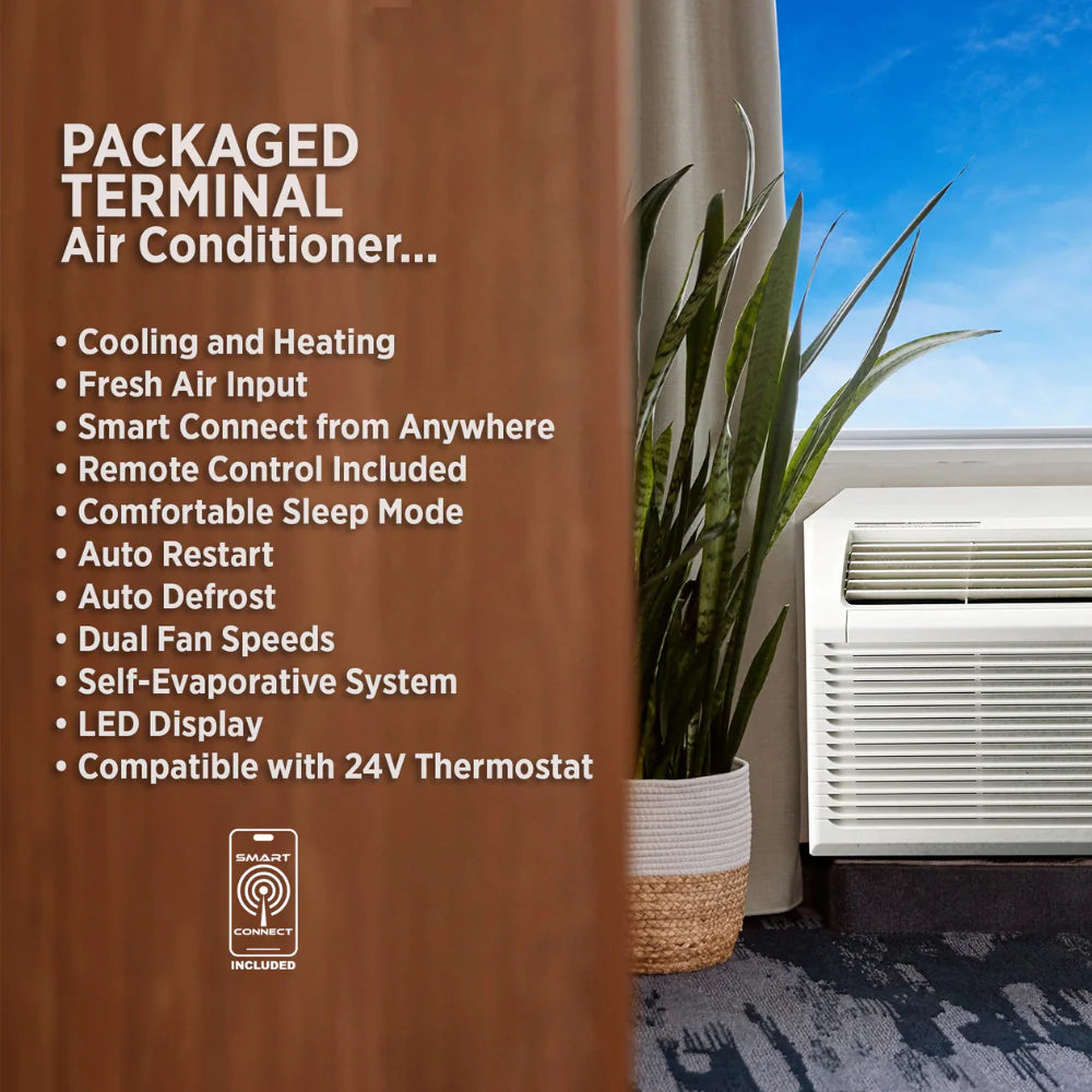 Smart PTAC Heating & Cooling AC Unit – 230V Through-Wall with Remote