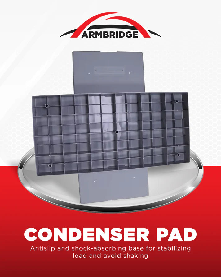 Condenser pad with Armbridge logo on a white and red background