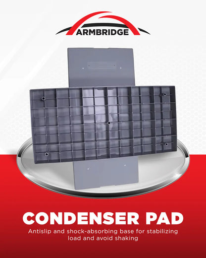 Condenser pad with Armbridge logo on a white and red background