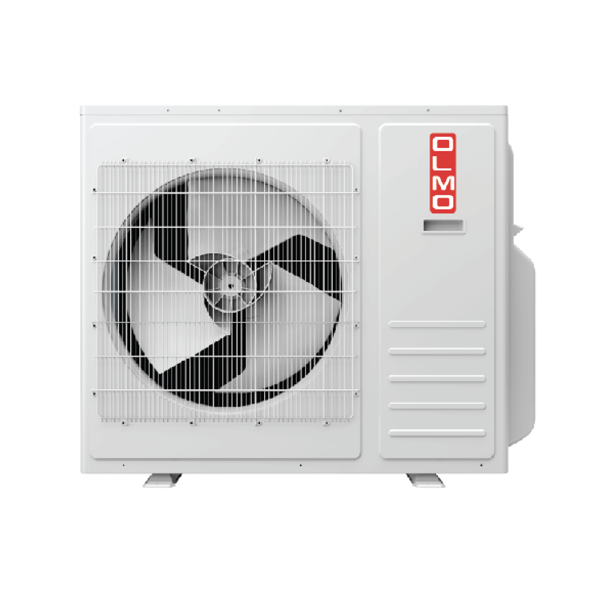 White air conditioning unit with a fan on a white background