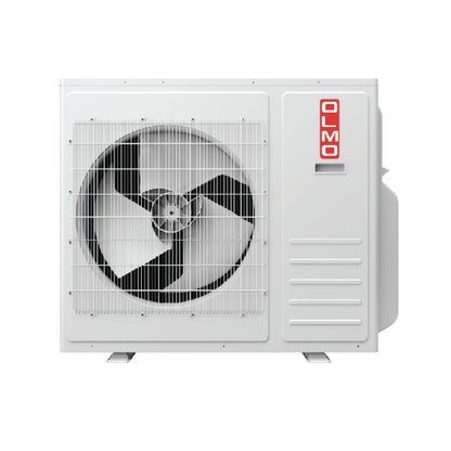 White air conditioning unit with a fan on a white background
