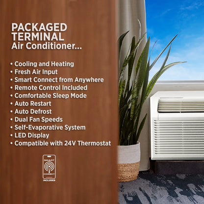Smart PTAC Heating & Cooling AC Unit – 230V Through-Wall with Remote