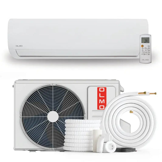 Split air conditioner with accessories on a white background