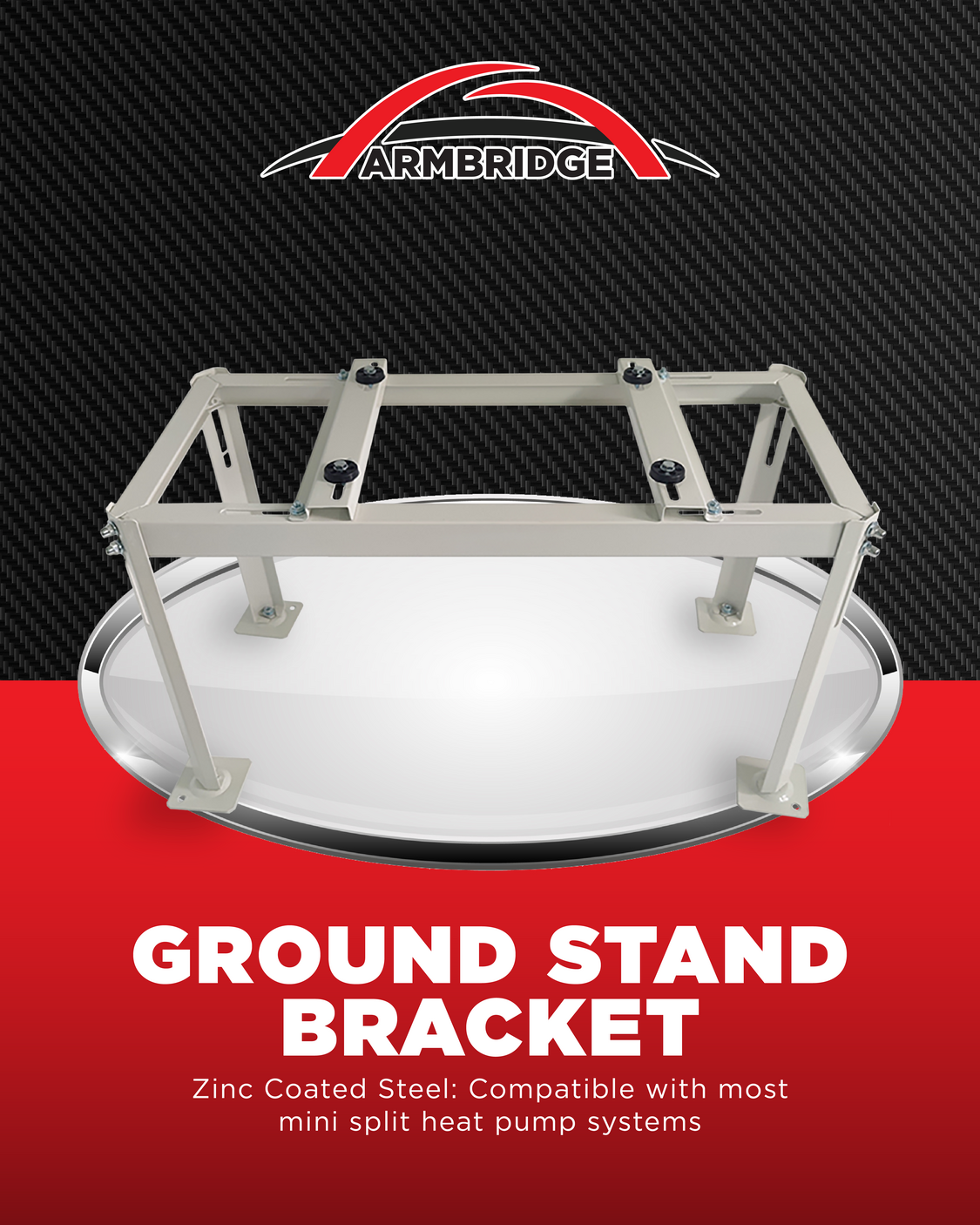Ground stand bracket with Armbridge logo on a black and red background
